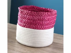 New Cesta bicolor blanca y rosa de cuerda Cesta