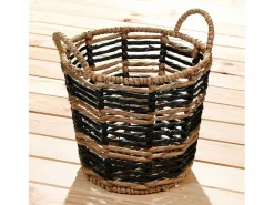 Calicosy Cesta de agua de jacinto bicolore redonda con motivo geométrico - 30 x 34 cm