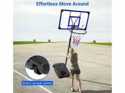 New DripeX Cesta de baloncesto, altura ajustable 147-260 cm, con PC de pared posterior de 83x53 cm y base ampliada, 2 ruedas, para niños/adultos-86x83x260cm Azul