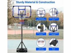New DripeX Cesta de baloncesto, altura ajustable 147-260 cm, con PC de pared posterior de 83x53 cm y base ampliada, 2 ruedas, para niños/adultos-86x83x260cm Azul