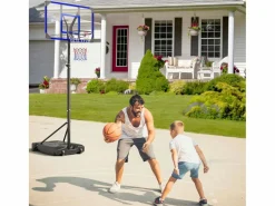 New DripeX Cesta de baloncesto, altura ajustable 147-260 cm, con PC de pared posterior de 83x53 cm y base ampliada, 2 ruedas, para niños/adultos-86x83x260cm Azul