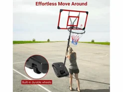 DripeX Cesta de baloncesto, altura ajustable 147-260 cm, con PC de pared posterior de 83x53 cm y base ampliada, 2 ruedas, para niños/adultos-86x83x260cm