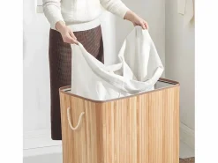 Online Cesta de lavandería de bambú con 3 compartimentos, tapa y asas, 150L - L60 x A61,5 cm Cesto De Ropa