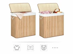 Online Cesta de lavandería de bambú con 3 compartimentos, tapa y asas, 150L - L60 x A61,5 cm Cesto De Ropa