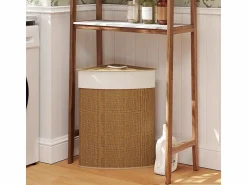 Cesta de lavandería de bambú con tapa, 55 l, diseño esquinero, con bolsa extraíble (35 x 35 x 60 cm)