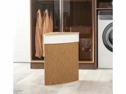 Cesta de lavandería de bambú con tapa, 55 l, diseño esquinero, con bolsa extraíble (35 x 35 x 60 cm)