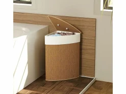 Cesta de lavandería de bambú con tapa, 55 l, diseño esquinero, con bolsa extraíble (35 x 35 x 60 cm)