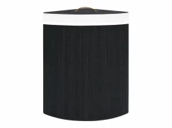 Cesta de lavandería de esquina de bambú negra de 60 l