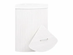 New Cesta de lavandería esquinera de bambú de 60 l Blanco