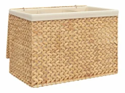 Outlet Cesta de lavandería plegable con 3 secciones de jacinto de agua 75x42,5x52 cm Cesto De Ropa