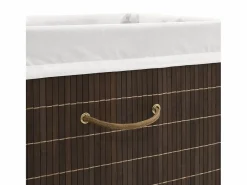 Cesta de lavandería rectangular de bambú marrón oscuro