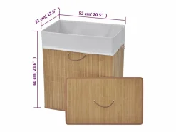 New Cesta de lavandería rectangular de bambú natural Marru00f3n