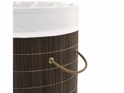 Hot Cesta de lavandería redonda de bambú marrón oscuro Marru00f3n