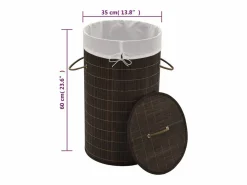 Hot Cesta de lavandería redonda de bambú marrón oscuro Marru00f3n