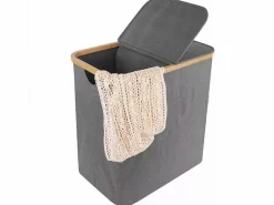 Hot DripeX Cesta de lino plegable 150L, ​​en tela , con 2 cubiertas y 2 bolsas interiores desmontables, 57x37x70cm Gris