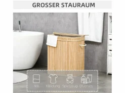 Best Cesta de ropa de bambú con tapa, 2 compartimentos, 90 l, con bolsa extraíble, color natural (54,2 x 35,2 x 59,5 cm) Marru00f3n