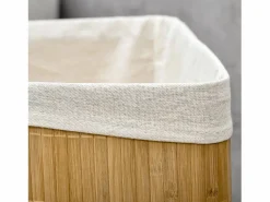 Clearance Cesta de ropa de bambú con tapa y bolsa extraíble, madera natural y blanco (38 x 38 x 57 cm) Marru00f3n