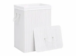 Clearance Cesta de ropa de una sola sección de bambú Blanco