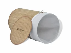 Clearance Cesta de ropa redonda de bambú natural Marru00f3n