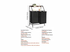 Discount Cesta de Ropa Sucia SucceBuy Clasificador de Ropa de 2 Niveles con Ruedas, Cesto para Ropa Sucia de 2 Compartimentos, Estructura Metálica, Tapa de Madera Negro