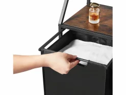 Discount Cesta de Ropa Sucia SucceBuy Clasificador de Ropa de 2 Niveles con Ruedas, Cesto para Ropa Sucia de 2 Compartimentos, Estructura Metálica, Tapa de Madera Negro
