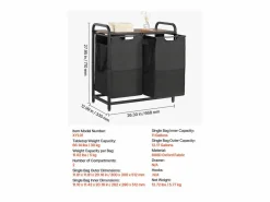 Best Cesta de Ropa Sucia SucceBuy Cesto para la Ropa Sucia de 2 Compartimentos, Organizador con Bolsas Extraíbles de Tela, Estructura Metálica y Tapa de Madera Cesto De Ropa
