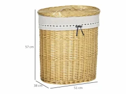 Cesta para la colada con tapa, mimbre natural, 100 l de capacidad, ideal para dormitorio y baño (51 x 38 x 57 cm)