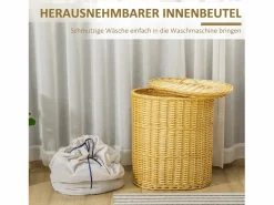 Cesta para la colada con tapa, mimbre natural, 100 l de capacidad, ideal para dormitorio y baño (51 x 38 x 57 cm)