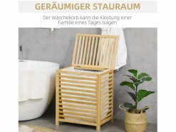 Cesta para la colada de 55 l con bolsa extraíble, bambú, natural (50 x 36 x 60 cm)
