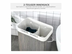 Cesta para la colada de 100 l con 2 compartimentos, bambú, (52 x 32 x 63 cm)