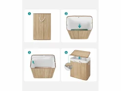 Outlet Cesta para la colada de bambú natural Valora de 3 compartimentos y 150 l con tapa Color natural claro