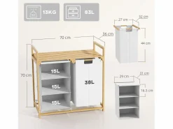 Best Cesta para la ropa con 4 compartimentos, 2 bolsas extraíbles, bambú, (70x36x70 cm) Cesto De Ropa