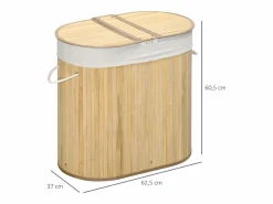 Discount Cesta para la ropa con tapa, 2 compartimentos extraíbles, bambú natural, organizada y ventilada (62,5 x 37 x 60,5 cm) Cesto De Ropa