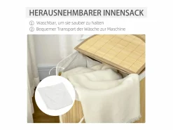 Discount Cesta para la ropa con tapa, 2 compartimentos extraíbles, bambú natural, organizada y ventilada (62,5 x 37 x 60,5 cm) Cesto De Ropa