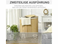 Discount Cesta para la ropa con tapa, 2 compartimentos extraíbles, bambú natural, organizada y ventilada (62,5 x 37 x 60,5 cm) Cesto De Ropa
