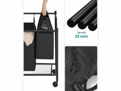 Cesta para la ropa sucia Valora negra de 4 compartimentos con ruedas, 140 l