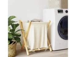 Hot Cesta para la ropa sucia de bambú color blanco crema 45x55x63,5 cm Marru00f3n