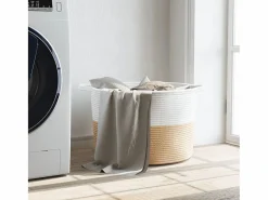 Cesta para ropa beige y blanca Ø55x36 cm algodón