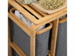 Hot Cesta para ropa con plataforma, 3 bolsas extraíbles, bambú y poliéster, gris+natural (50x32x69,7 cm) Color natural oscuro