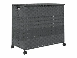 Discount Cesta para ropa con ruedas 66x35x60 cm resina tejida Gris