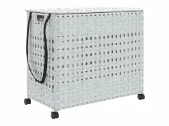 Cesta para ropa con ruedas blanca 66x35x60 cm resina tejida