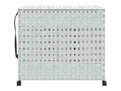 Cesta para ropa con ruedas blanca 66x35x60 cm resina tejida