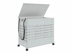 Cesta para ropa con ruedas blanca 66x35x60 cm resina tejida