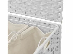 Cesta para ropa con ruedas blanca 66x35x60 cm resina tejida