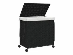 Discount Cesta para ropa con ruedas negra 60x35x60,5 cm resina tejida Negro
