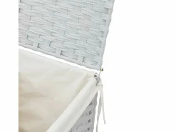 Discount Cesta para ropa con tapa blanca 46x33x60 cm resina tejida Cesto De Ropa