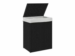 Hot Cesta para ropa con tapa negra 46x33x60 cm resina tejida Negro