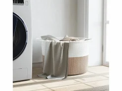 Hot Cesta para ropa marrón y blanca Ø55x36 cm algodón Cesto De Ropa