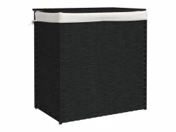 Cesta para ropa sucia con 2 compartimentos negra 53x35x57 cm resina tejida