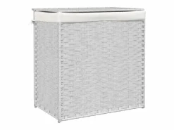 Cesta para ropa sucia con 2 compartimentos blanca 53x35x57 cm resina tejida